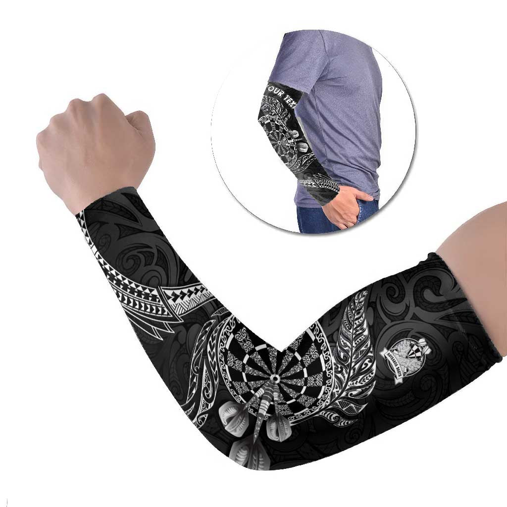 Personalised New Zealand Aotearoa Darts Masters Arm Sleeves Tribal Silver Fern and Ta Moko Dartboard - Polynesian Pride
