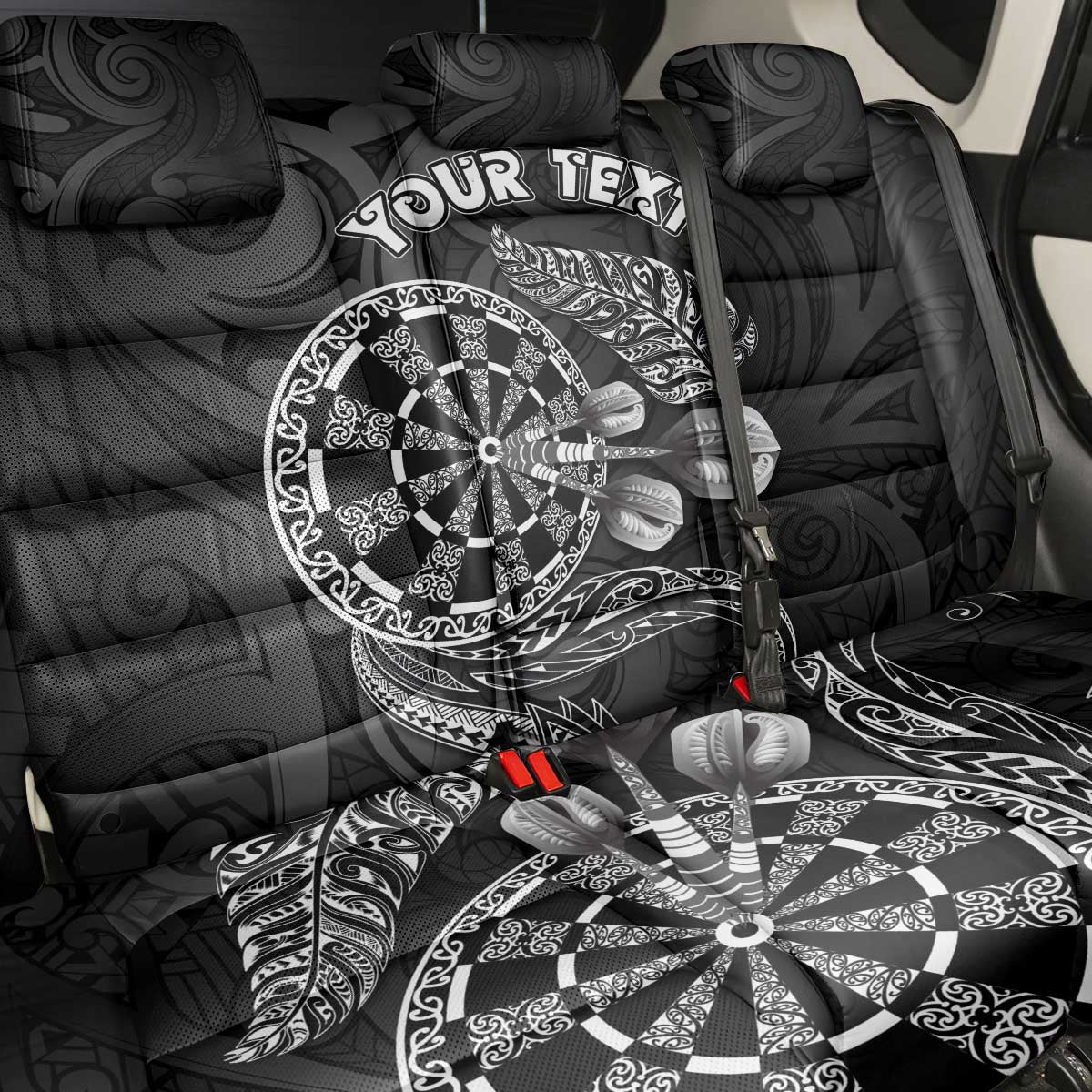 Personalised New Zealand Aotearoa Darts Masters Back Car Seat Cover Tribal Silver Fern and Ta Moko Dartboard - Polynesian Pride