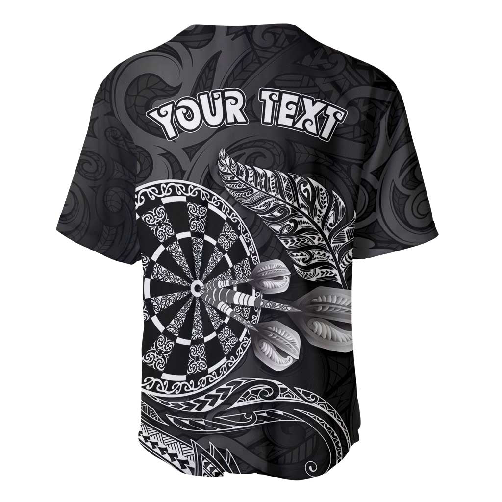 Personalised New Zealand Aotearoa Darts Masters Baseball Jersey Tribal Silver Fern and Ta Moko Dartboard - Polynesian Pride