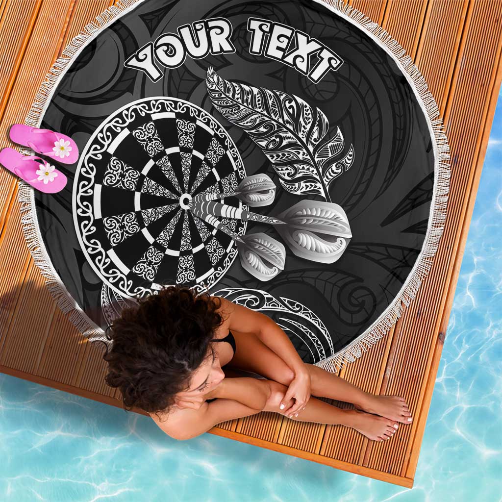 Personalised New Zealand Aotearoa Darts Masters Beach Blanket Tribal Silver Fern and Ta Moko Dartboard - Polynesian Pride