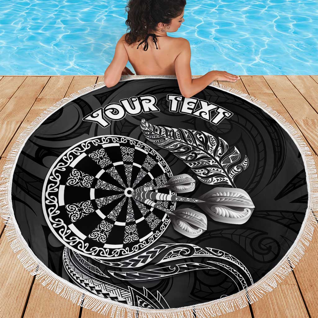 Personalised New Zealand Aotearoa Darts Masters Beach Blanket Tribal Silver Fern and Ta Moko Dartboard - Polynesian Pride