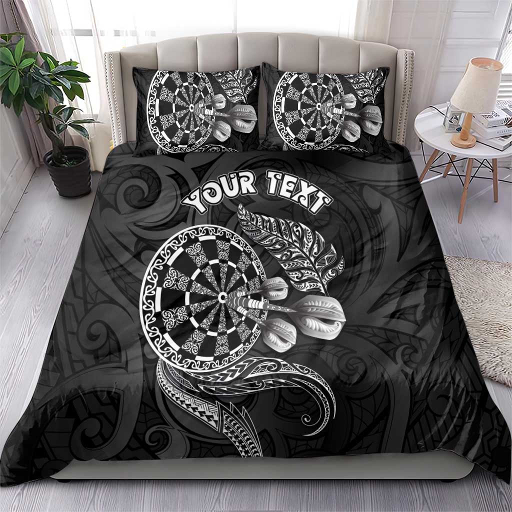 Personalised New Zealand Aotearoa Darts Masters Bedding Set Tribal Silver Fern and Ta Moko Dartboard - Polynesian Pride