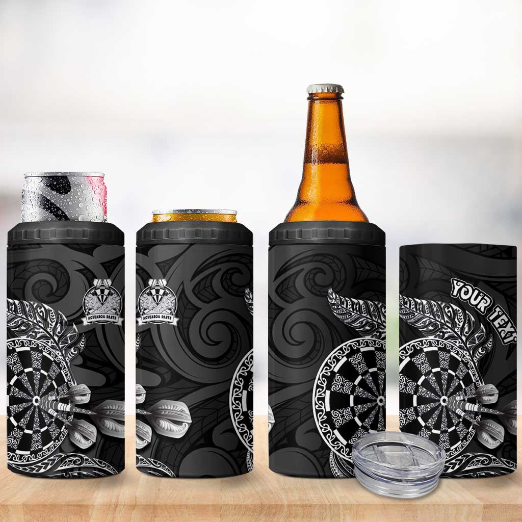 Personalised New Zealand Aotearoa Darts Masters 4 in 1 Can Cooler Tumbler Tribal Silver Fern and Ta Moko Dartboard - Polynesian Pride