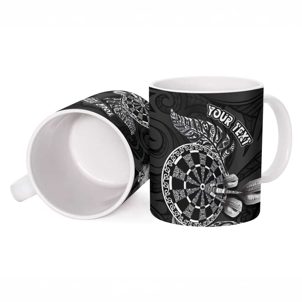Personalised New Zealand Aotearoa Darts Masters Ceramic Mug Tribal Silver Fern and Ta Moko Dartboard - Polynesian Pride