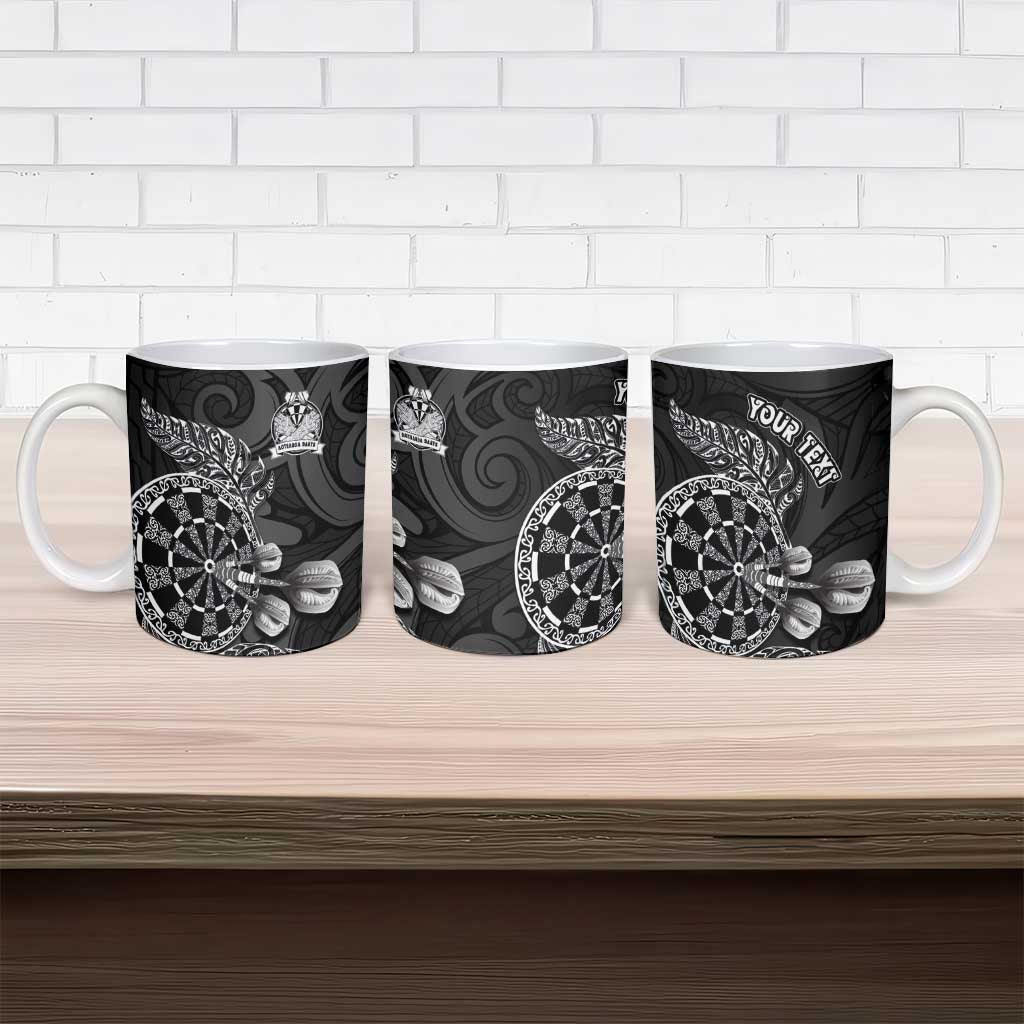 Personalised New Zealand Aotearoa Darts Masters Ceramic Mug Tribal Silver Fern and Ta Moko Dartboard - Polynesian Pride