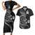 Personalised New Zealand Aotearoa Darts Masters Couples Matching Short Sleeve Bodycon Dress and Hawaiian Shirt Tribal Silver Fern and Ta Moko Dartboard - Polynesian Pride
