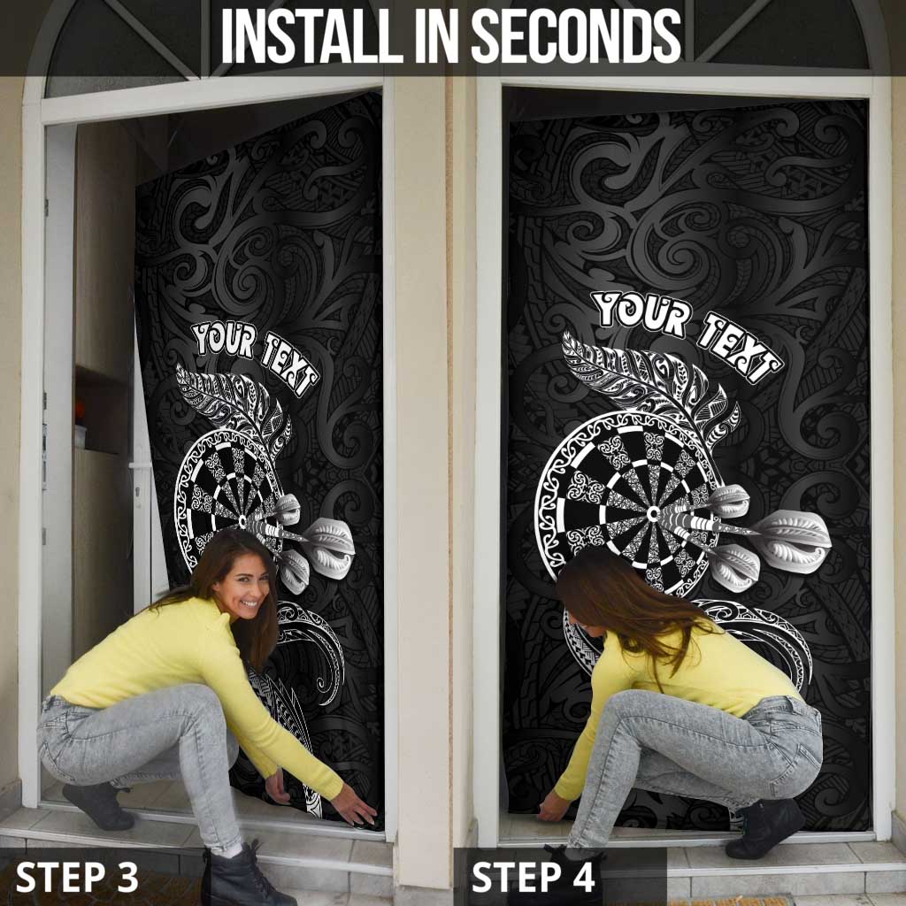 Personalised New Zealand Aotearoa Darts Masters Door Cover Tribal Silver Fern and Ta Moko Dartboard - Polynesian Pride