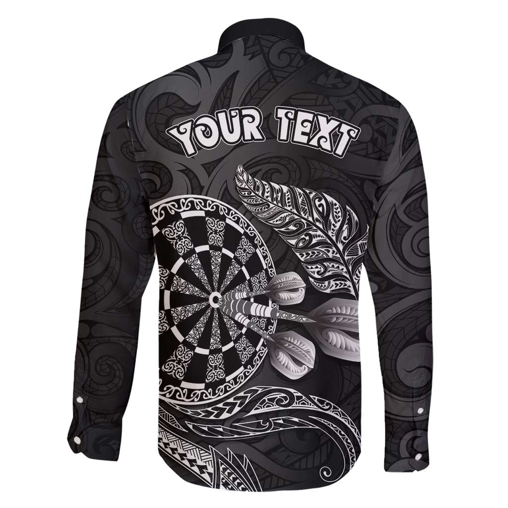 Personalised New Zealand Aotearoa Darts Masters Family Matching Long Sleeve Bodycon Dress and Hawaiian Shirt Tribal Silver Fern and Ta Moko Dartboard - Polynesian Pride