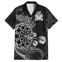 Personalised New Zealand Aotearoa Darts Masters Family Matching Off The Shoulder Long Sleeve Dress and Hawaiian Shirt Tribal Silver Fern and Ta Moko Dartboard - Polynesian Pride