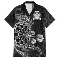Personalised New Zealand Aotearoa Darts Masters Family Matching Off Shoulder Maxi Dress and Hawaiian Shirt Tribal Silver Fern and Ta Moko Dartboard - Polynesian Pride
