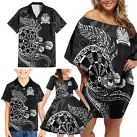 Personalised New Zealand Aotearoa Darts Masters Family Matching Off Shoulder Short Dress and Hawaiian Shirt Tribal Silver Fern and Ta Moko Dartboard - Polynesian Pride