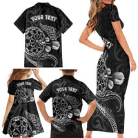 Personalised New Zealand Aotearoa Darts Masters Family Matching Short Sleeve Bodycon Dress and Hawaiian Shirt Tribal Silver Fern and Ta Moko Dartboard - Polynesian Pride