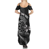 Personalised New Zealand Aotearoa Darts Masters Family Matching Summer Maxi Dress and Hawaiian Shirt Tribal Silver Fern and Ta Moko Dartboard - Polynesian Pride