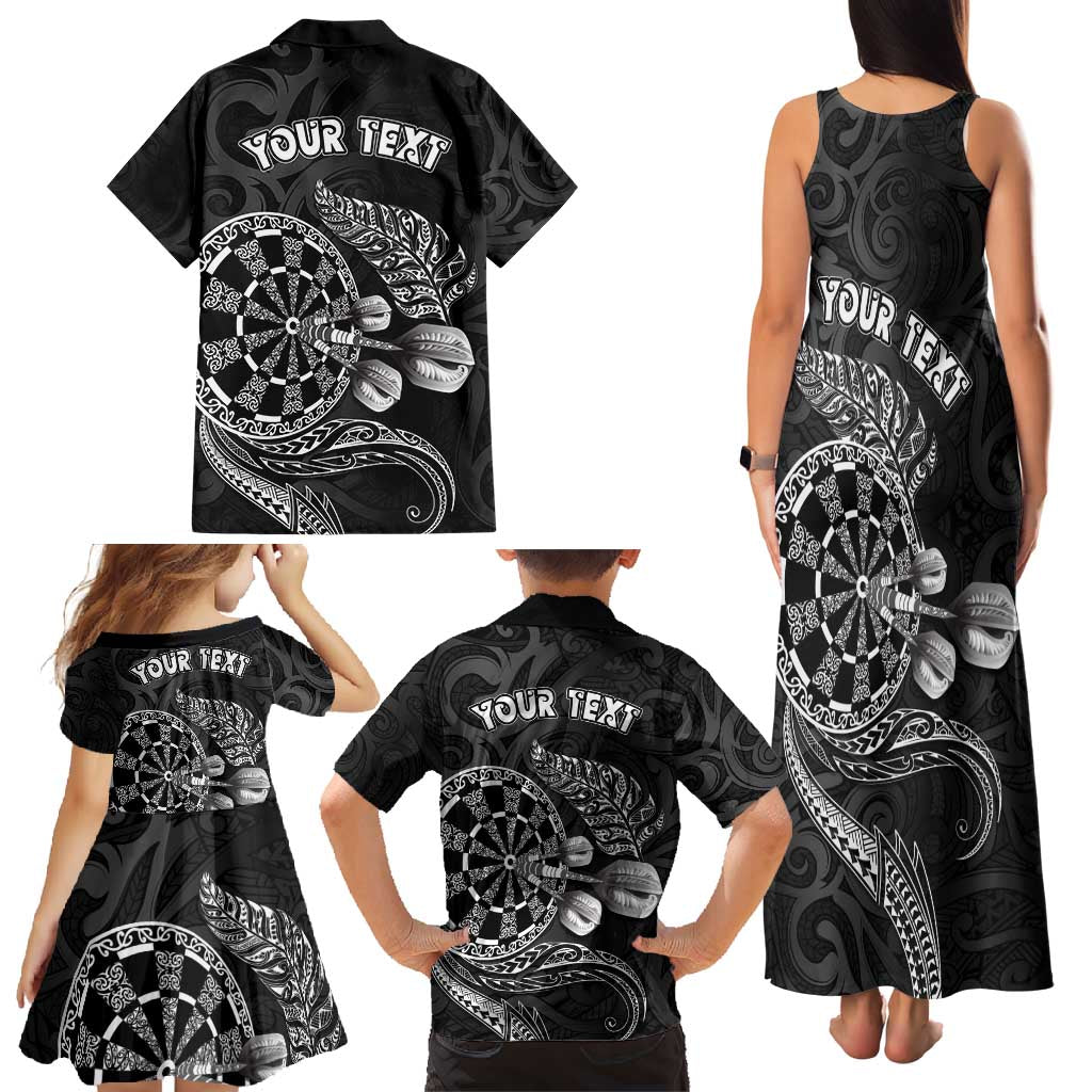 Personalised New Zealand Aotearoa Darts Masters Family Matching Tank Maxi Dress and Hawaiian Shirt Tribal Silver Fern and Ta Moko Dartboard - Polynesian Pride