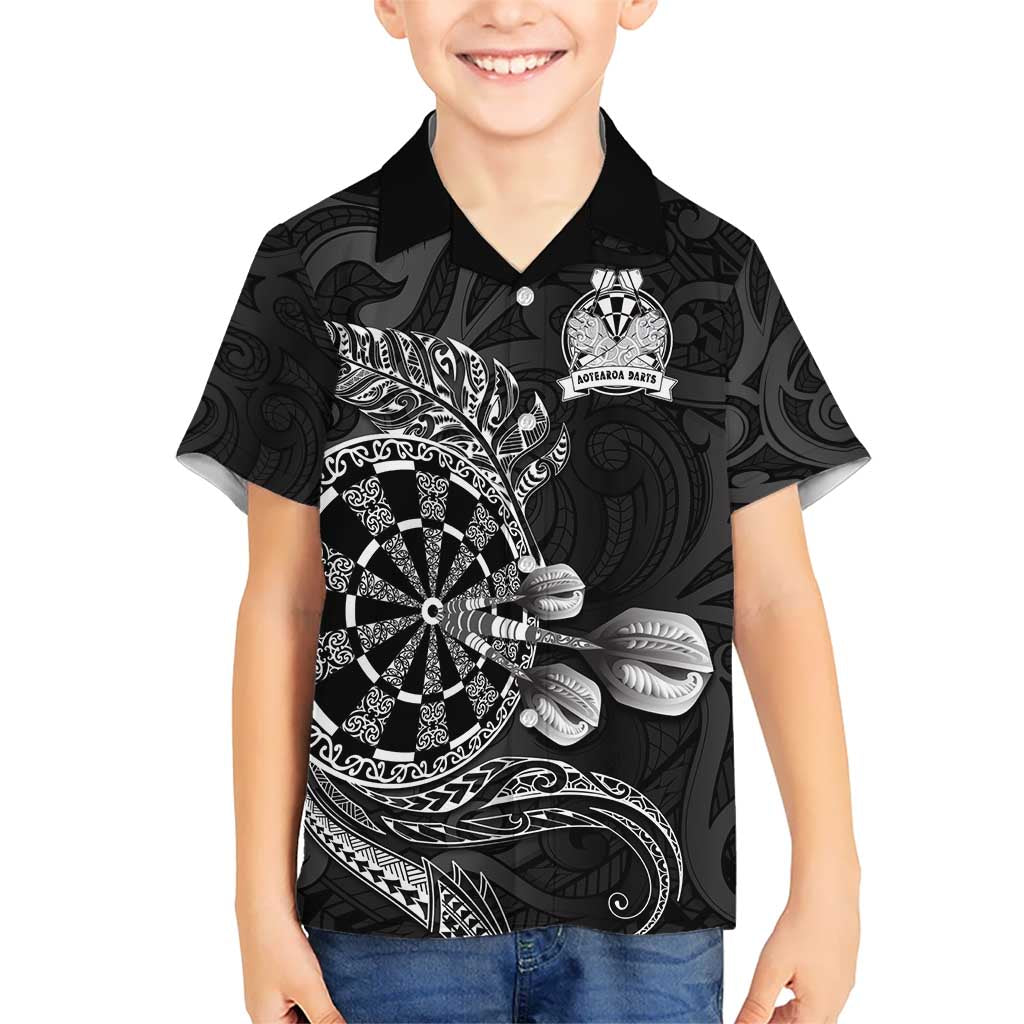 Personalised New Zealand Aotearoa Darts Masters Kid Hawaiian Shirt Tribal Silver Fern and Ta Moko Dartboard - Polynesian Pride