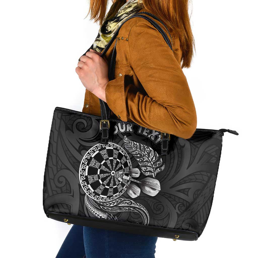 Personalised New Zealand Aotearoa Darts Masters Leather Tote Bag Tribal Silver Fern and Ta Moko Dartboard - Polynesian Pride