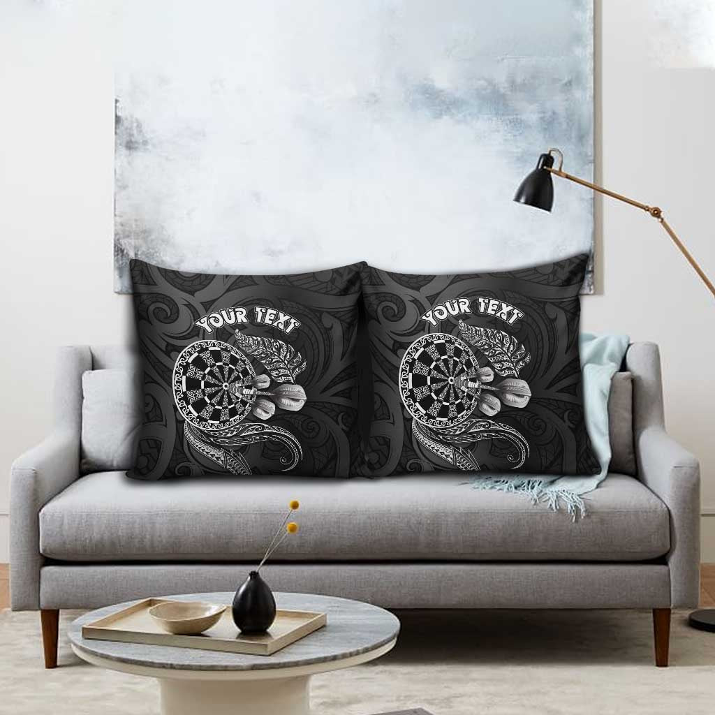 Personalised New Zealand Aotearoa Darts Masters Pillow Cover Tribal Silver Fern and Ta Moko Dartboard - Polynesian Pride