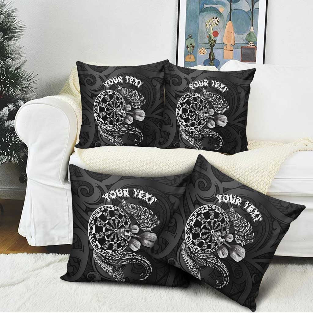 Personalised New Zealand Aotearoa Darts Masters Pillow Cover Tribal Silver Fern and Ta Moko Dartboard - Polynesian Pride