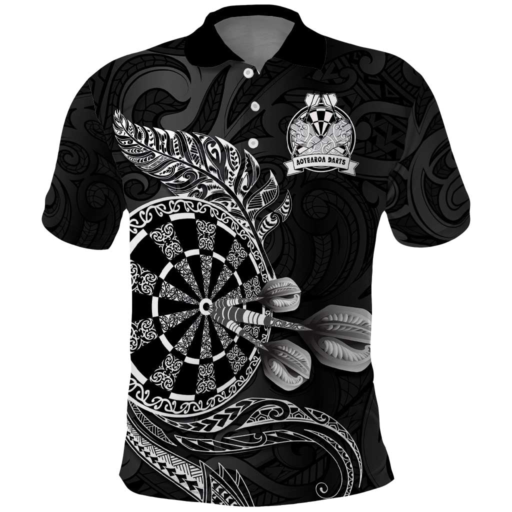 Personalised New Zealand Aotearoa Darts Masters Polo Shirt Tribal Silver Fern and Ta Moko Dartboard - Polynesian Pride
