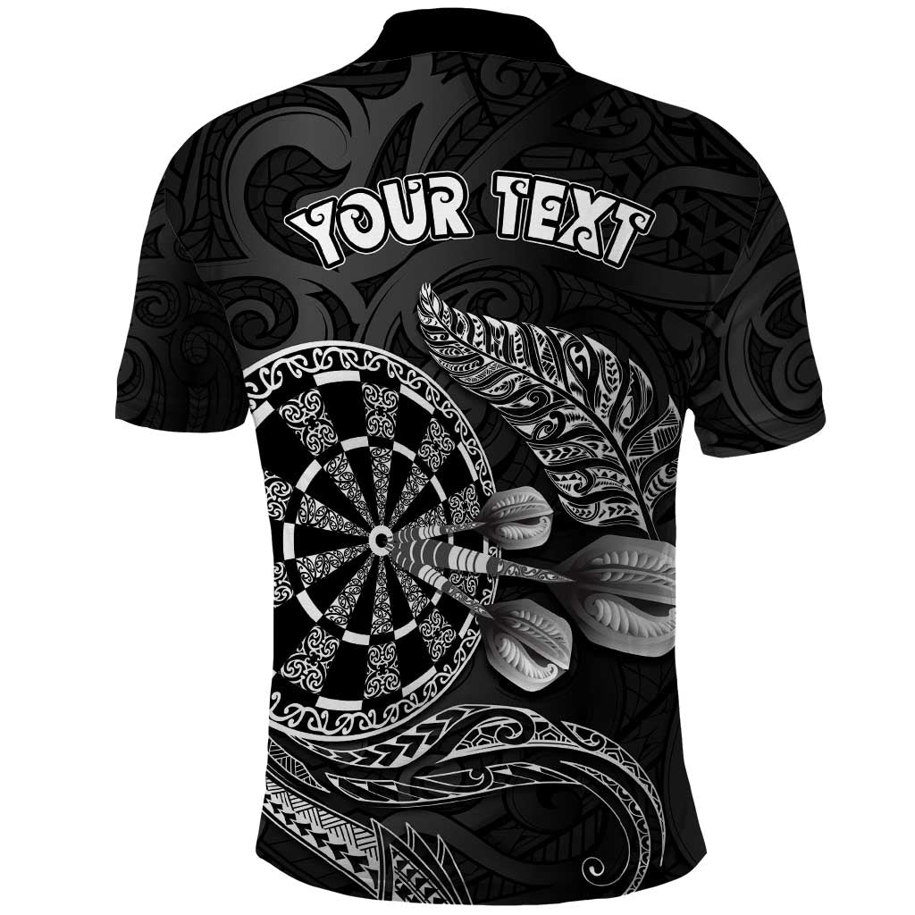 Personalised New Zealand Aotearoa Darts Masters Polo Shirt Tribal Silver Fern and Ta Moko Dartboard - Polynesian Pride