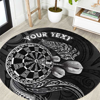 Personalised New Zealand Aotearoa Darts Masters Round Carpet Tribal Silver Fern and Ta Moko Dartboard - Polynesian Pride