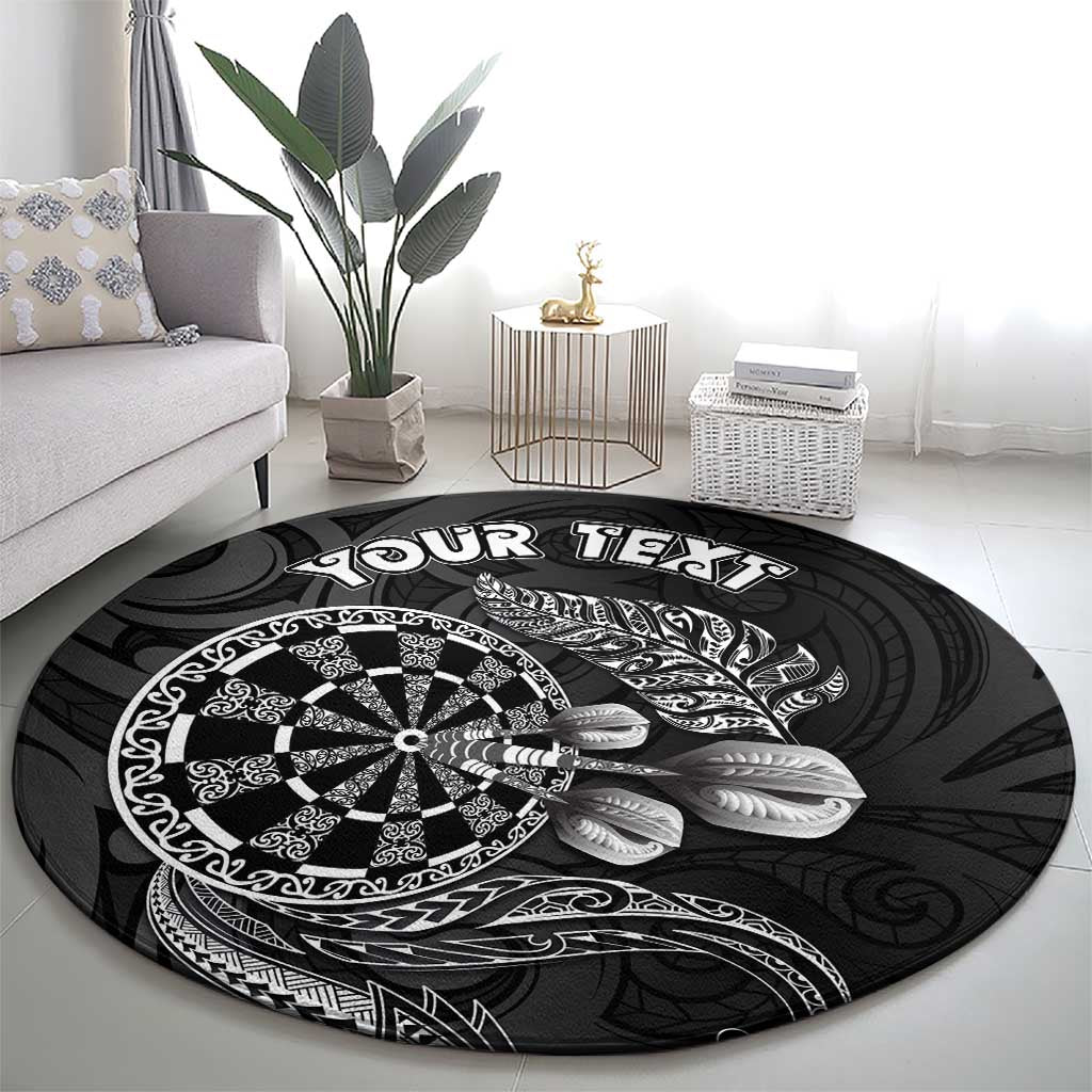 Personalised New Zealand Aotearoa Darts Masters Round Carpet Tribal Silver Fern and Ta Moko Dartboard - Polynesian Pride