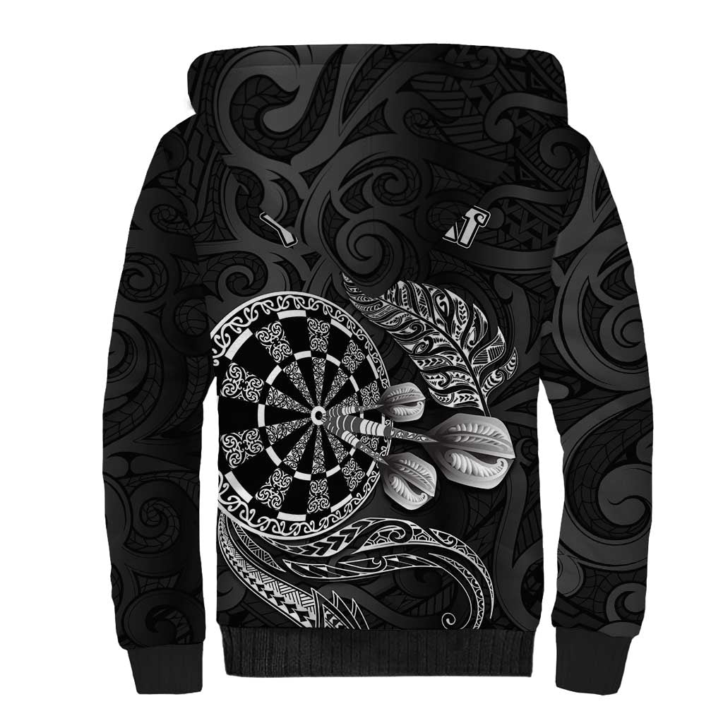 Personalised New Zealand Aotearoa Darts Masters Sherpa Hoodie Tribal Silver Fern and Ta Moko Dartboard - Polynesian Pride