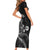 Personalised New Zealand Aotearoa Darts Masters Short Sleeve Bodycon Dress Tribal Silver Fern and Ta Moko Dartboard - Polynesian Pride