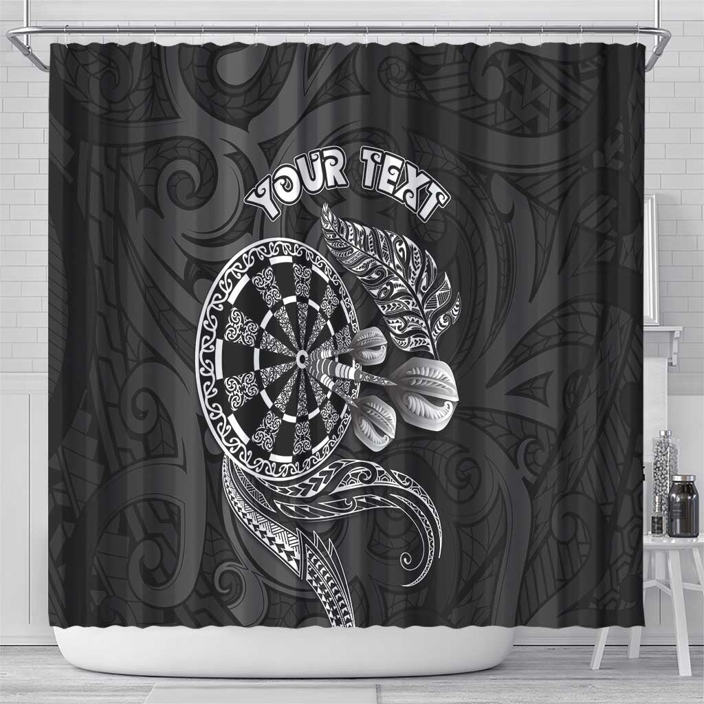 Personalised New Zealand Aotearoa Darts Masters Shower Curtain Tribal Silver Fern and Ta Moko Dartboard - Polynesian Pride