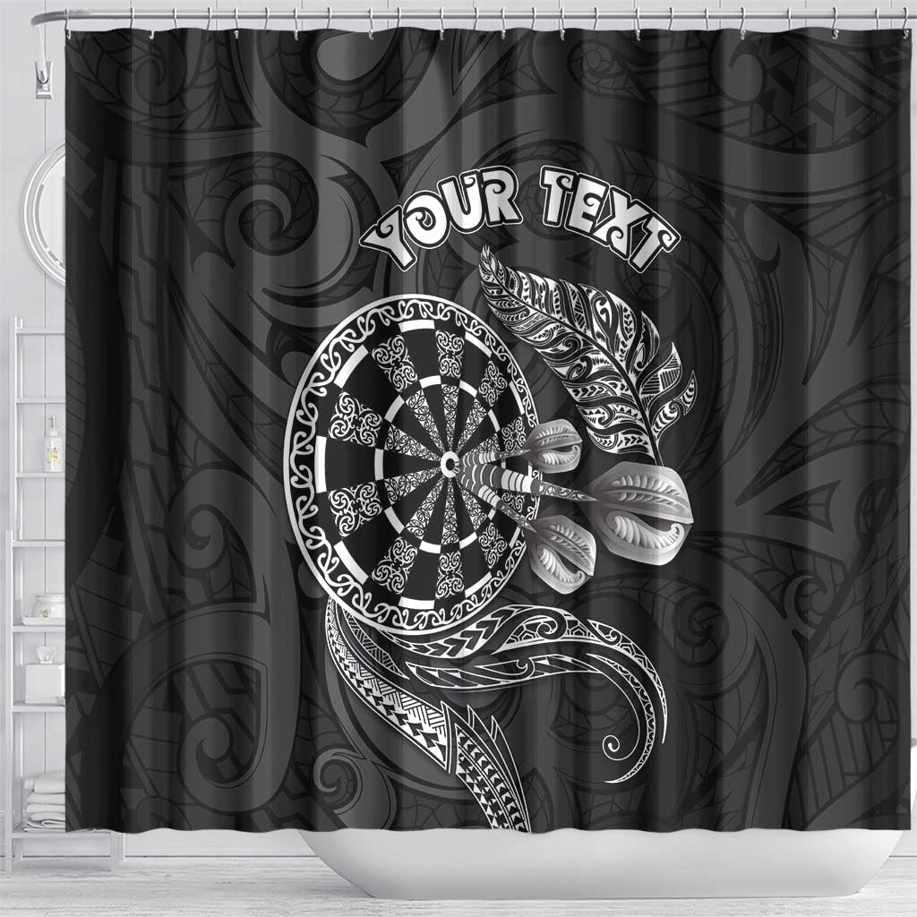 Personalised New Zealand Aotearoa Darts Masters Shower Curtain Tribal Silver Fern and Ta Moko Dartboard - Polynesian Pride