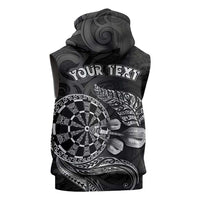Personalised New Zealand Aotearoa Darts Masters Sleeveless Zip Hoodie Tribal Silver Fern and Ta Moko Dartboard - Polynesian Pride