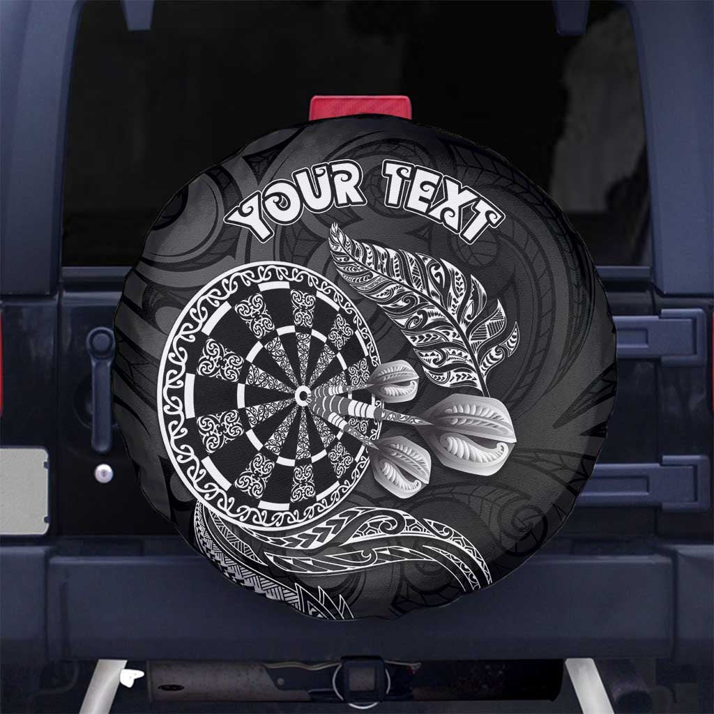 Personalised New Zealand Aotearoa Darts Masters Spare Tire Cover Tribal Silver Fern and Ta Moko Dartboard - Polynesian Pride