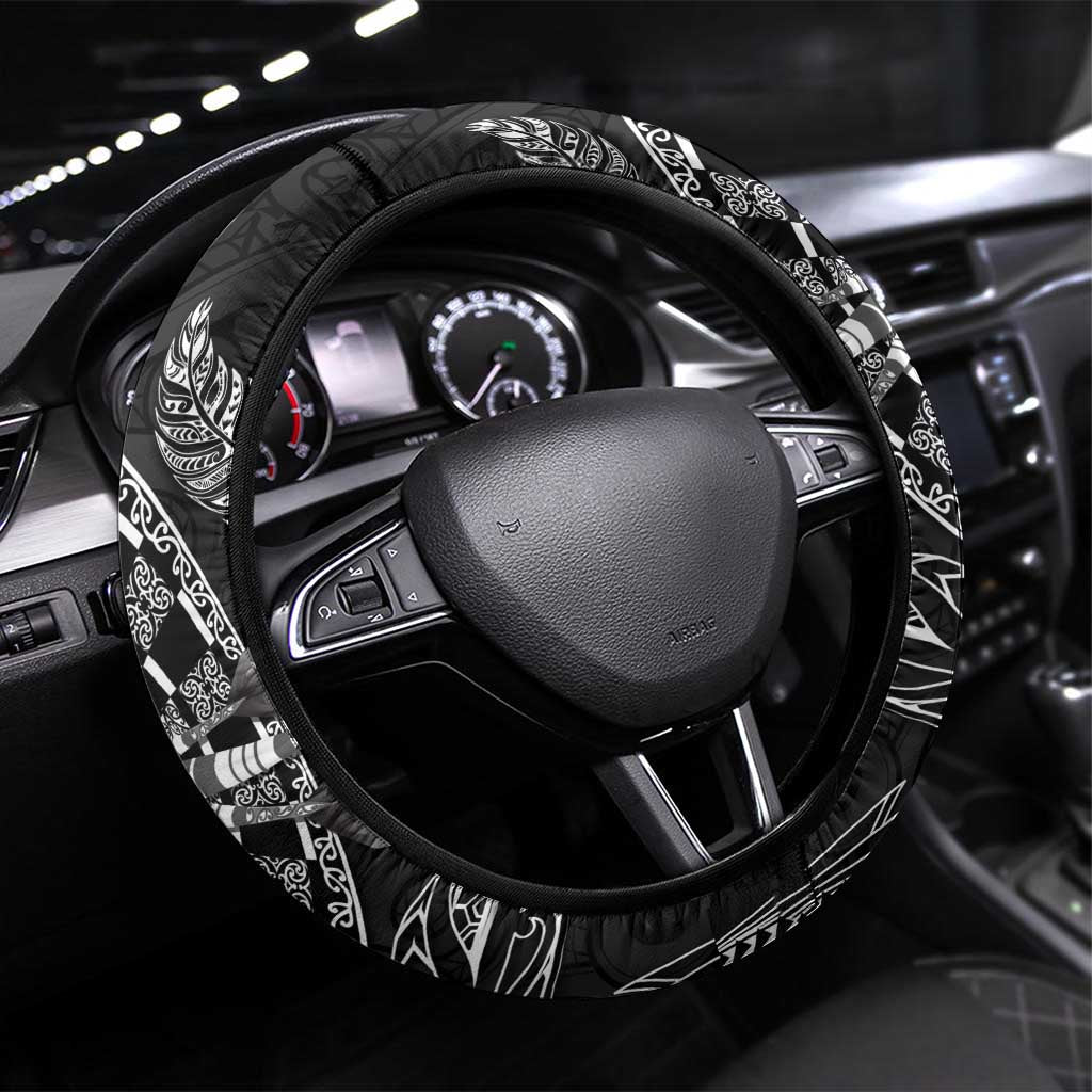 New Zealand Aotearoa Darts Masters Steering Wheel Cover Tribal Silver Fern and Ta Moko Dartboard - Polynesian Pride