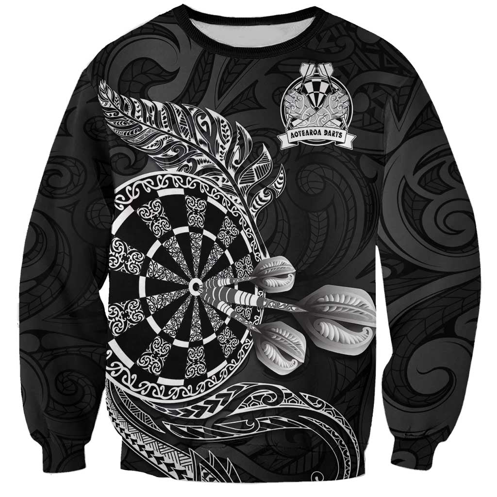 Personalised New Zealand Aotearoa Darts Masters Sweatshirt Tribal Silver Fern and Ta Moko Dartboard - Polynesian Pride