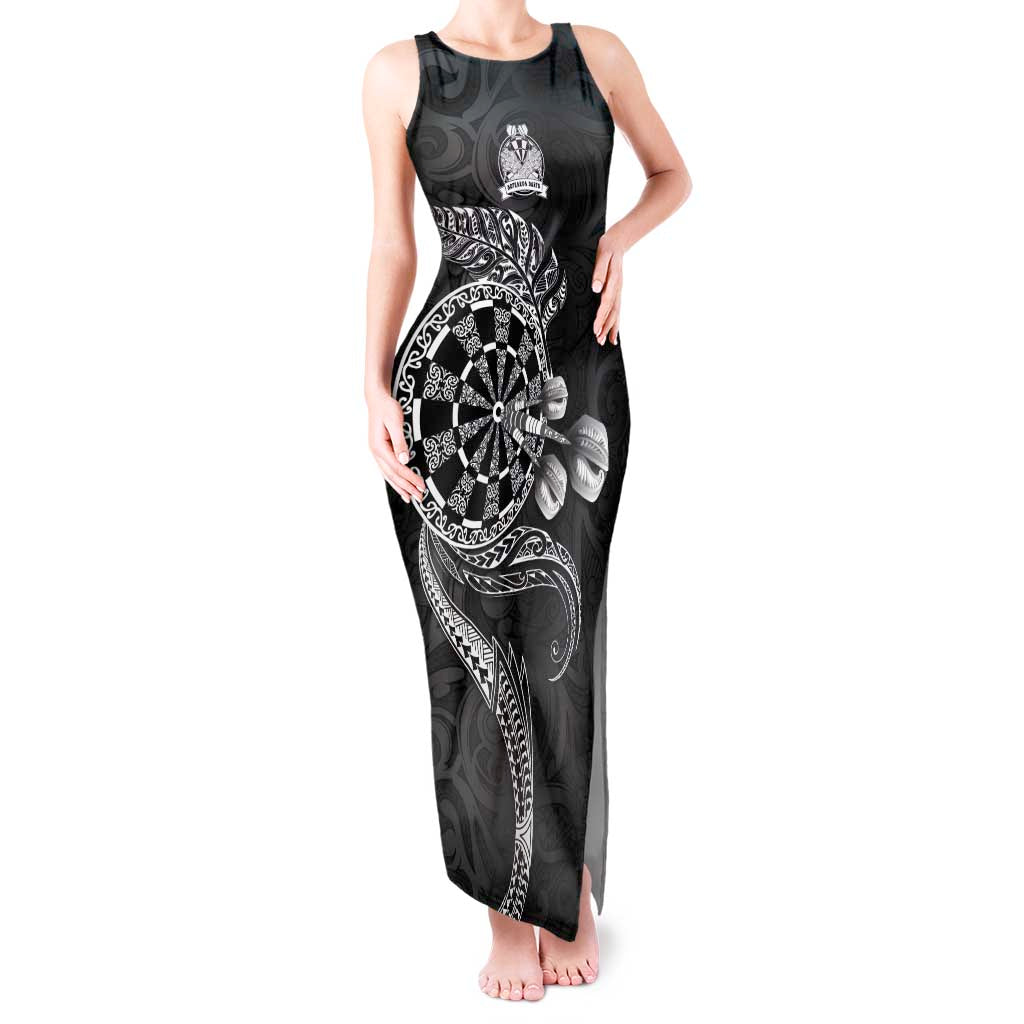 Personalised New Zealand Aotearoa Darts Masters Tank Maxi Dress Tribal Silver Fern and Ta Moko Dartboard - Polynesian Pride
