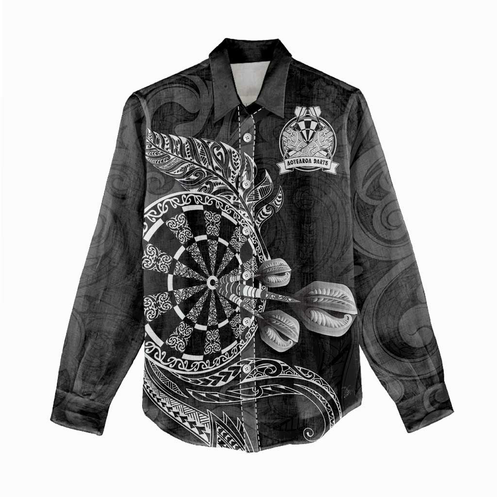 Personalised New Zealand Aotearoa Darts Masters Women Casual Shirt Tribal Silver Fern and Ta Moko Dartboard - Polynesian Pride