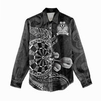 Personalised New Zealand Aotearoa Darts Masters Women Casual Shirt Tribal Silver Fern and Ta Moko Dartboard - Polynesian Pride