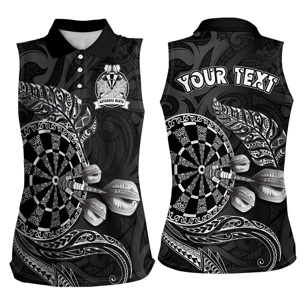 Personalised New Zealand Aotearoa Darts Masters Women Sleeveless Polo Shirt Tribal Silver Fern and Ta Moko Dartboard - Polynesian Pride