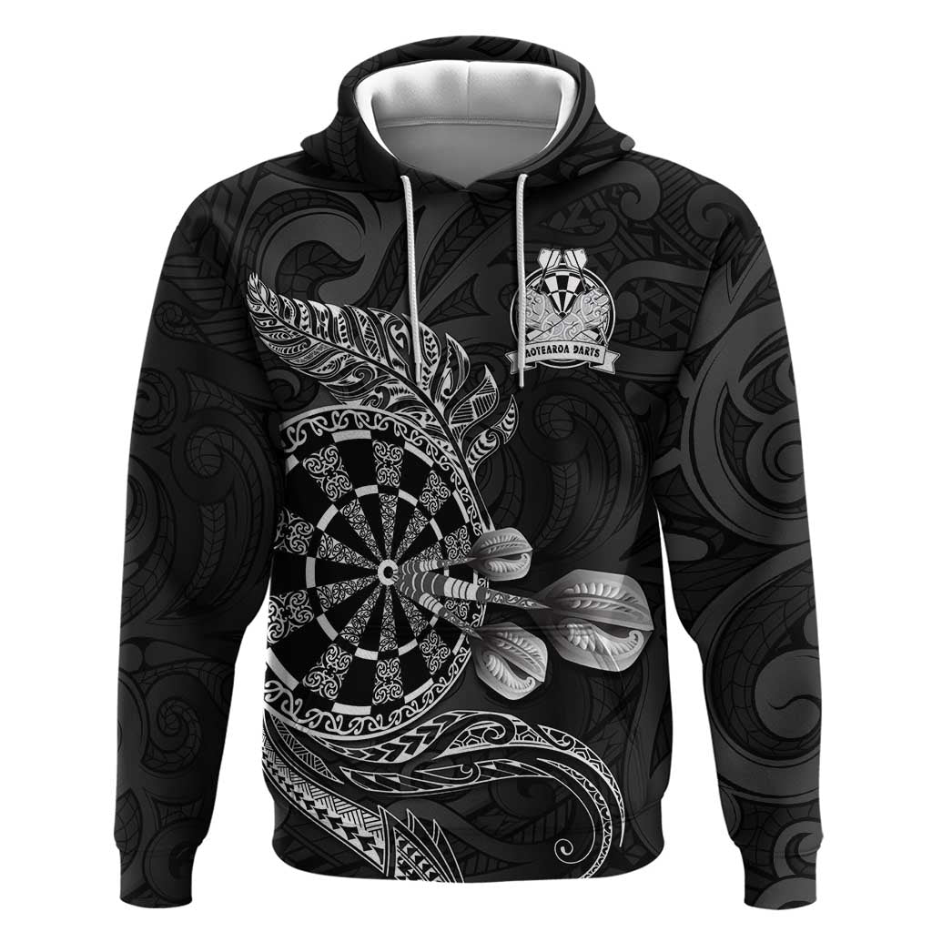 Personalised New Zealand Aotearoa Darts Masters Zip Hoodie Tribal Silver Fern and Ta Moko Dartboard - Polynesian Pride