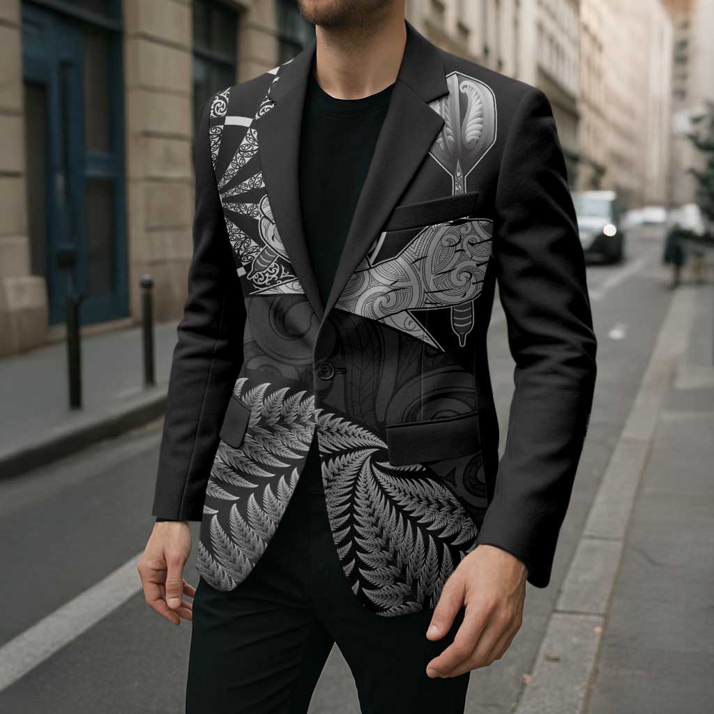Personalised New Zealand Aotearoa Darts Masters Blazer Silver Fern and Maori Spirit - Polynesian Pride