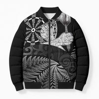 Personalised New Zealand Aotearoa Darts Masters Bomber Puffer Jacket Silver Fern and Maori Spirit - Polynesian Pride