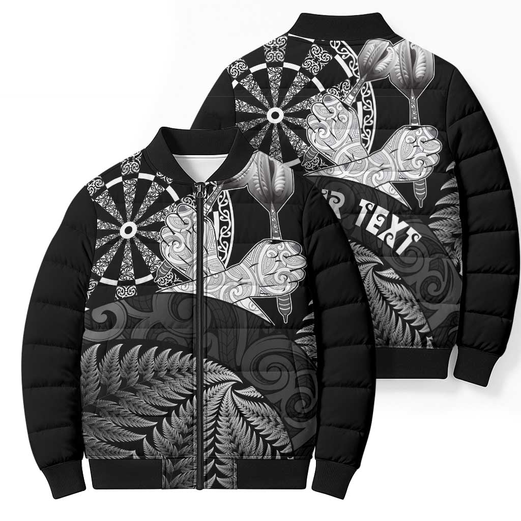Personalised New Zealand Aotearoa Darts Masters Bomber Puffer Jacket Silver Fern and Maori Spirit - Polynesian Pride