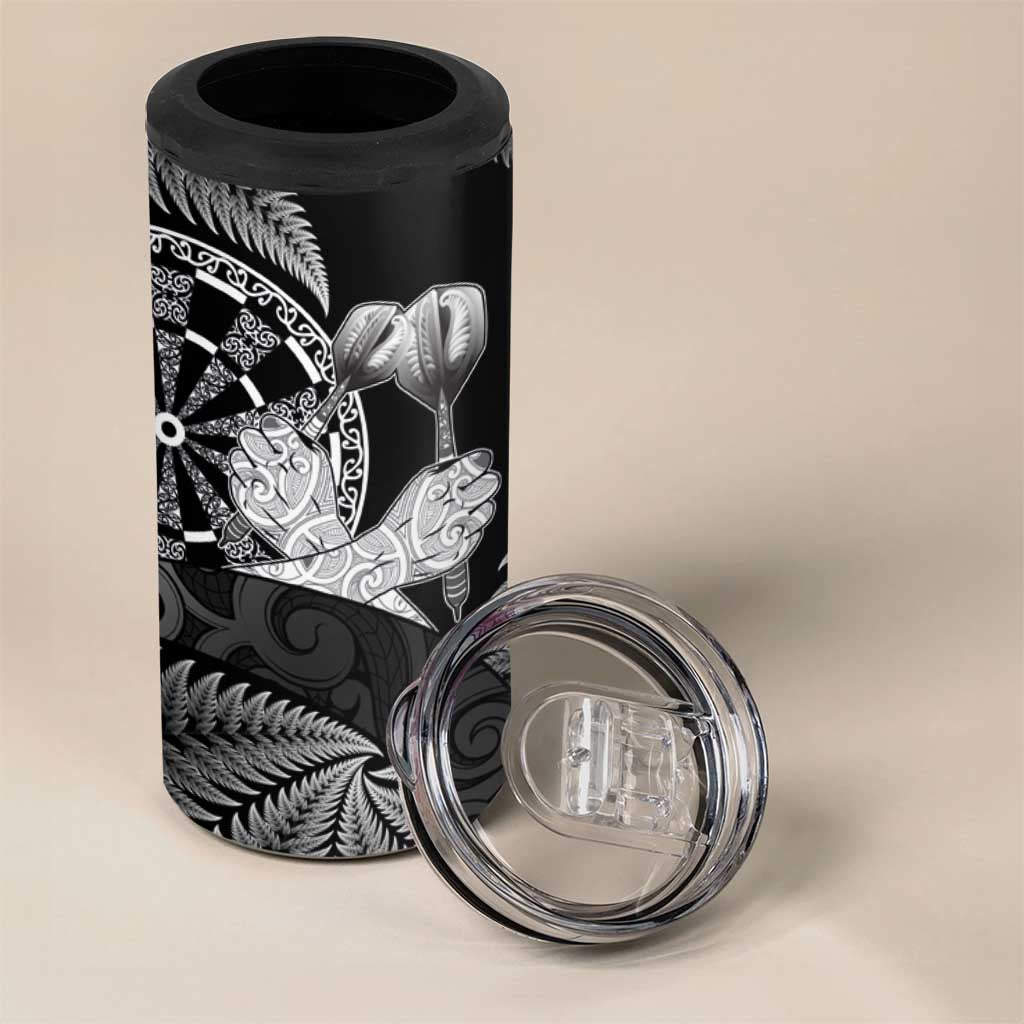 Personalised New Zealand Aotearoa Darts Masters 4 in 1 Can Cooler Tumbler Silver Fern and Maori Spirit - Polynesian Pride