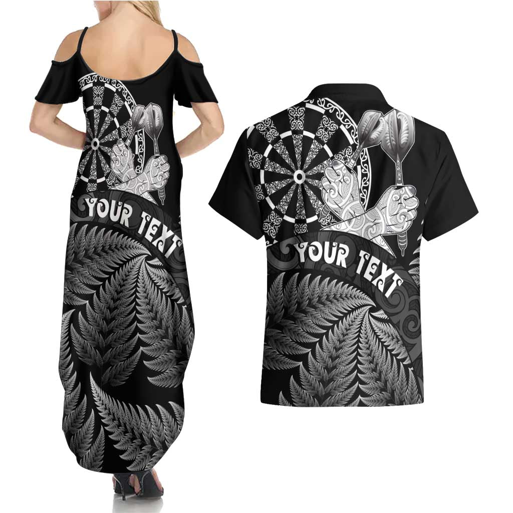 Personalised New Zealand Aotearoa Darts Masters Couples Matching Summer Maxi Dress and Hawaiian Shirt Silver Fern and Maori Spirit - Polynesian Pride