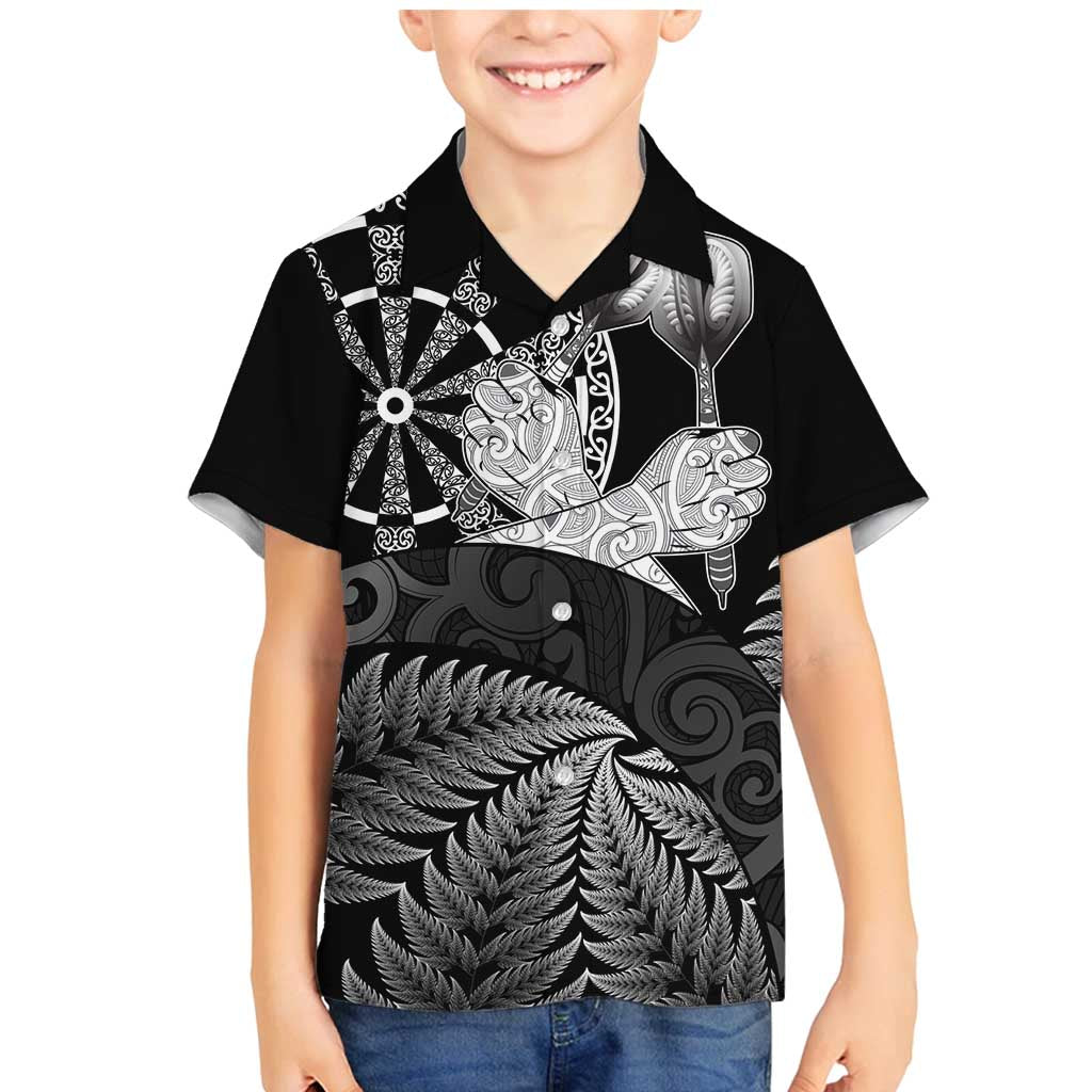 Personalised New Zealand Aotearoa Darts Masters Family Matching Mermaid Dress and Hawaiian Shirt Silver Fern and Maori Spirit - Polynesian Pride