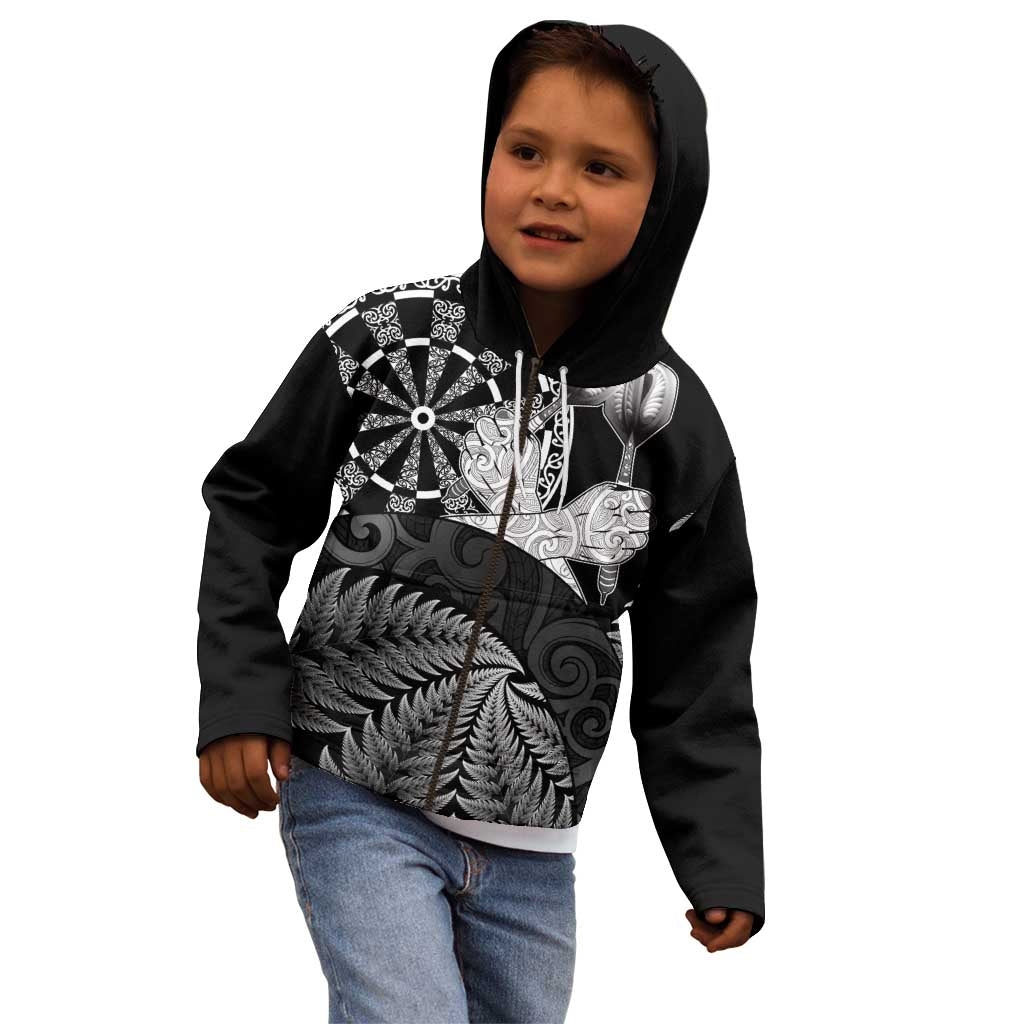 Personalised New Zealand Aotearoa Darts Masters Kid Hoodie Silver Fern and Maori Spirit - Polynesian Pride