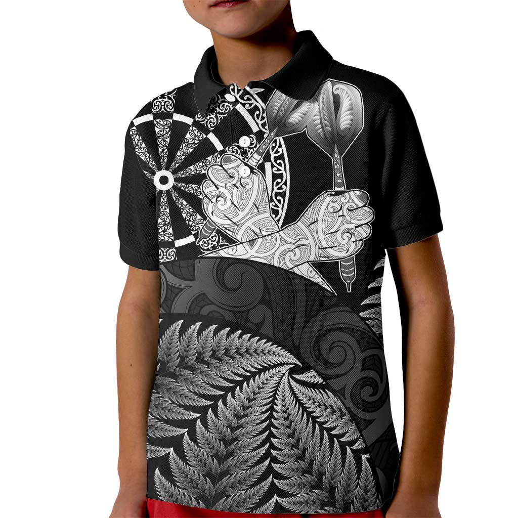 Personalised New Zealand Aotearoa Darts Masters Kid Polo Shirt Silver Fern and Maori Spirit - Polynesian Pride