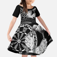 Personalised New Zealand Aotearoa Darts Masters Kid Short Sleeve Dress Silver Fern and Maori Spirit - Polynesian Pride