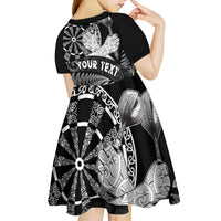 Personalised New Zealand Aotearoa Darts Masters Kid Short Sleeve Dress Silver Fern and Maori Spirit - Polynesian Pride