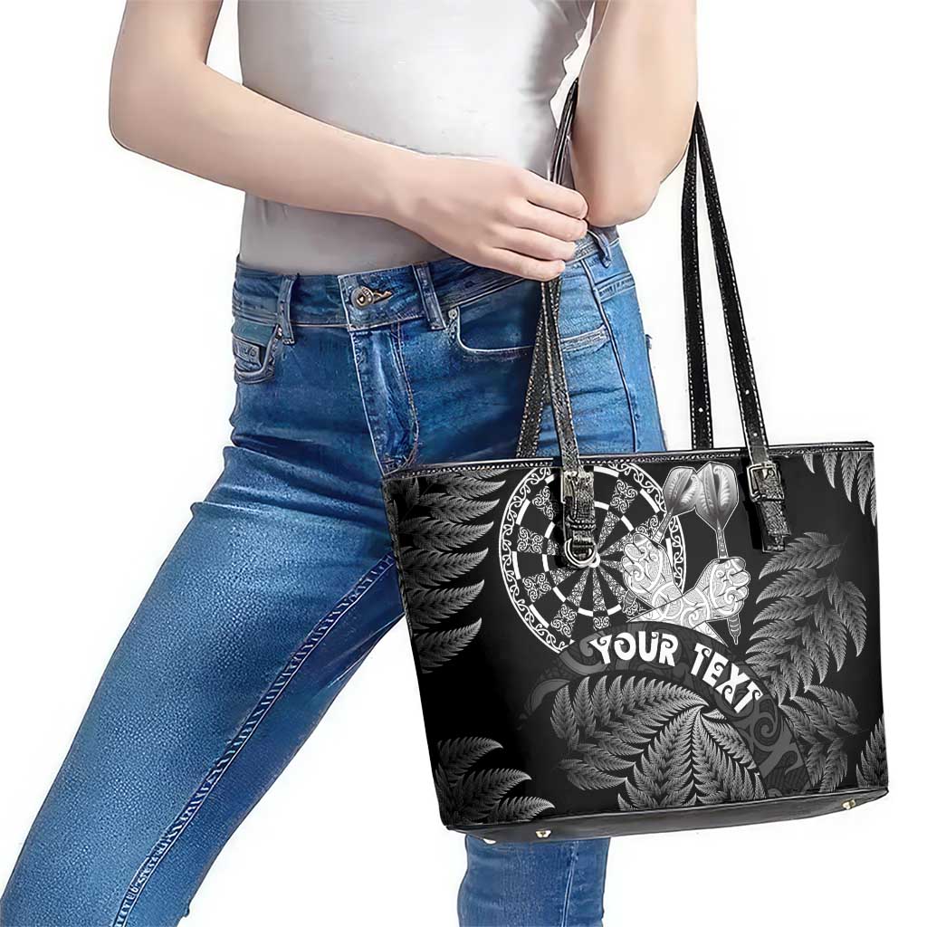Personalised New Zealand Aotearoa Darts Masters Leather Tote Bag Silver Fern and Maori Spirit - Polynesian Pride